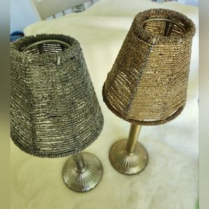 Candle lamps with beaded shades. One silver and one gold. $13 each. BRAND NEW